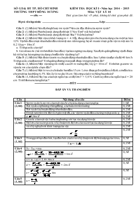 Kiểm tra học kì I - Năm học 2014  2015 môn Vật lý 10 thời gian làm bài 45 phút, không kể thời gian phát đề